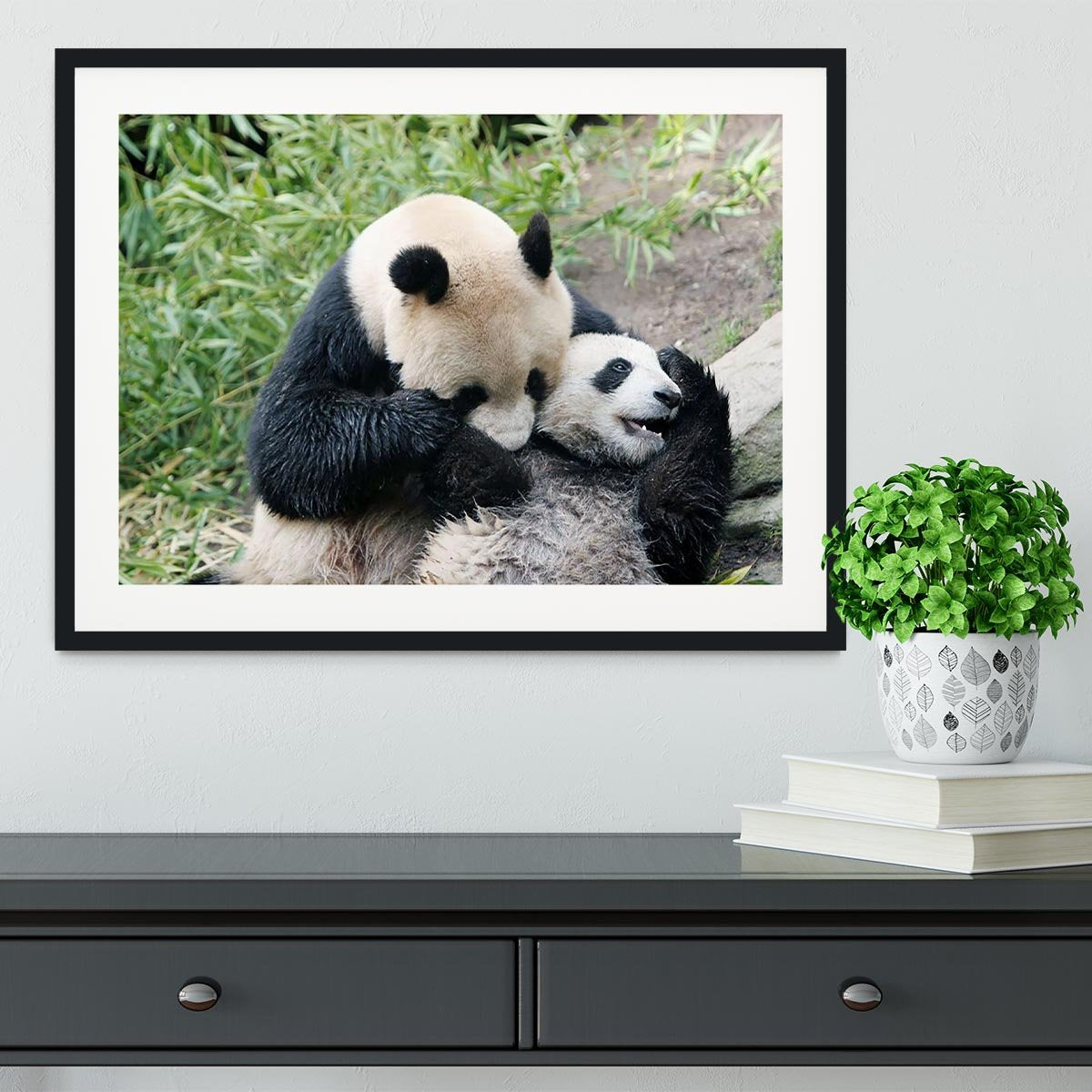 Panda bear and her cub Framed Print - Canvas Art Rocks - 1