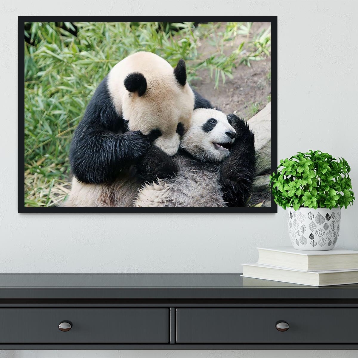 Panda bear and her cub Framed Print - Canvas Art Rocks - 2
