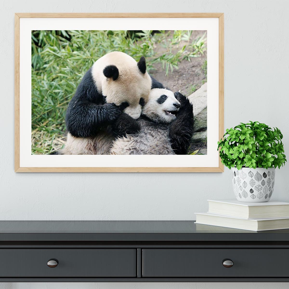 Panda bear and her cub Framed Print - Canvas Art Rocks - 3
