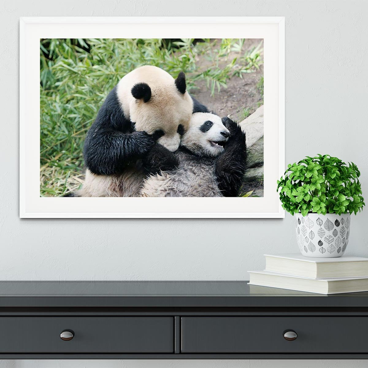 Panda bear and her cub Framed Print - Canvas Art Rocks - 5