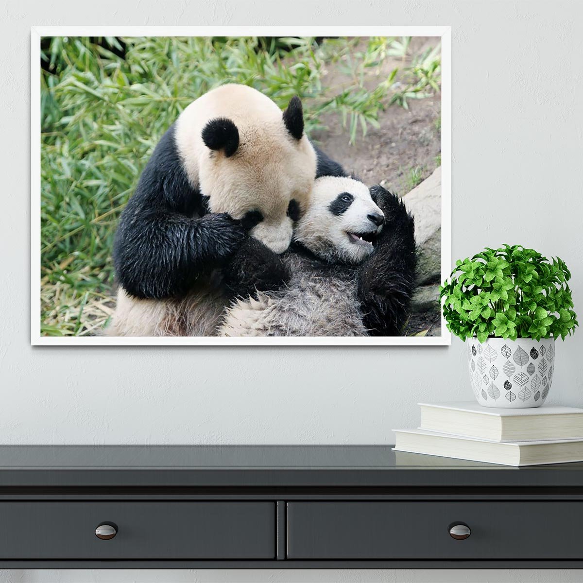 Panda bear and her cub Framed Print - Canvas Art Rocks -6