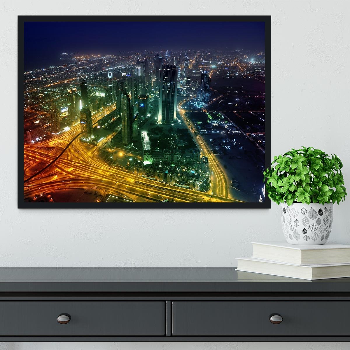 Panorama Dubai city at night Framed Print - Canvas Art Rocks - 2