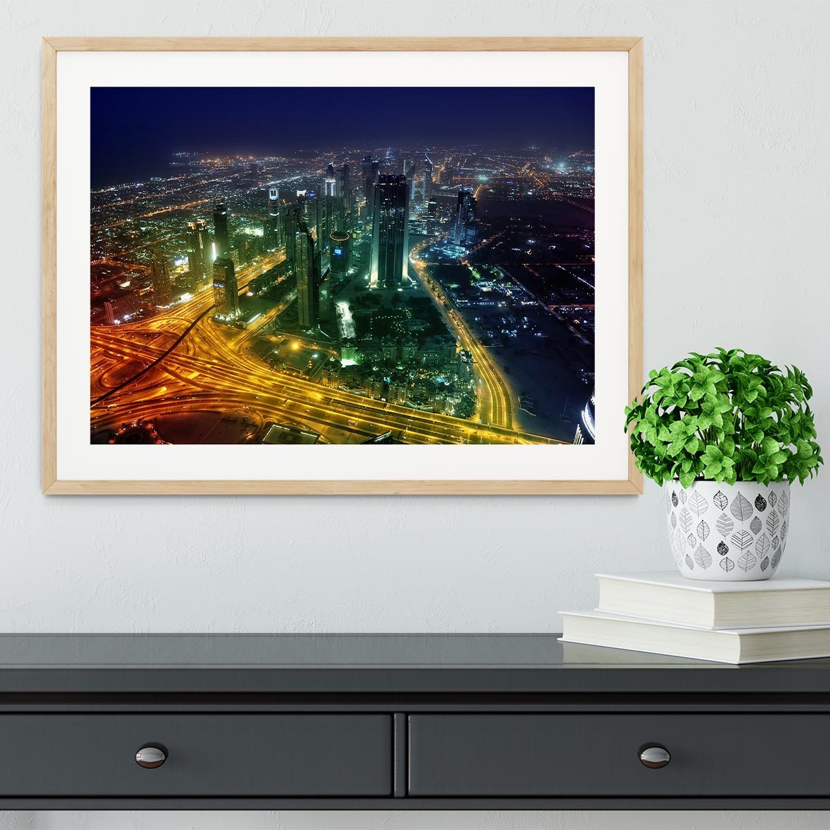 Panorama Dubai city at night Framed Print - Canvas Art Rocks - 3