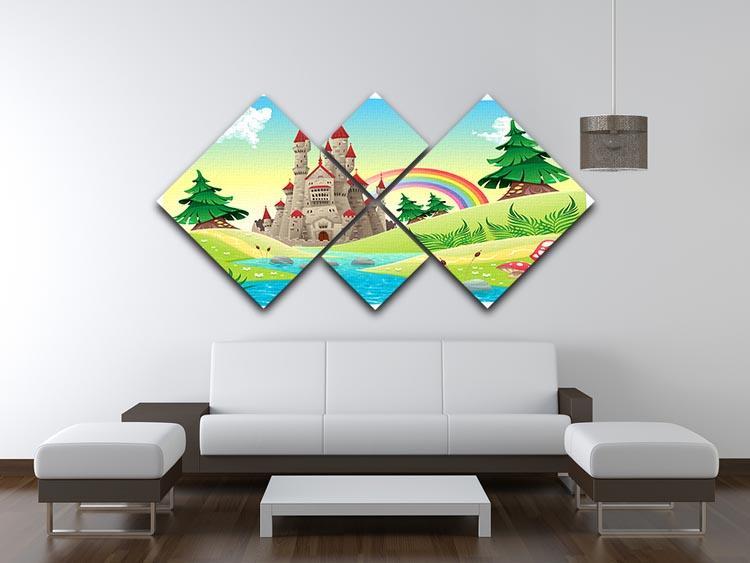 Panorama with castle 4 Square Multi Panel Canvas - Canvas Art Rocks - 3