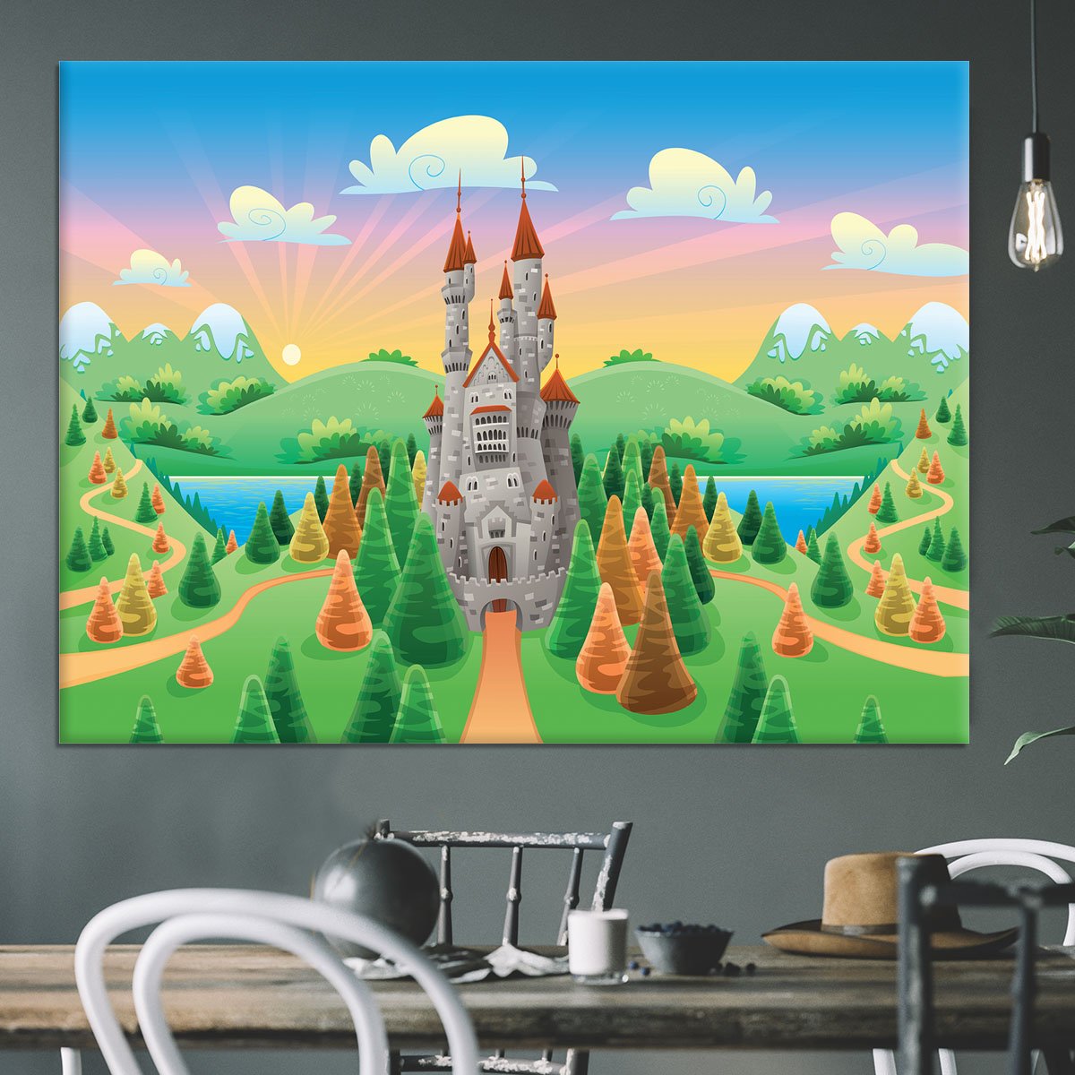 Panorama with medieval castle Canvas Print or Poster