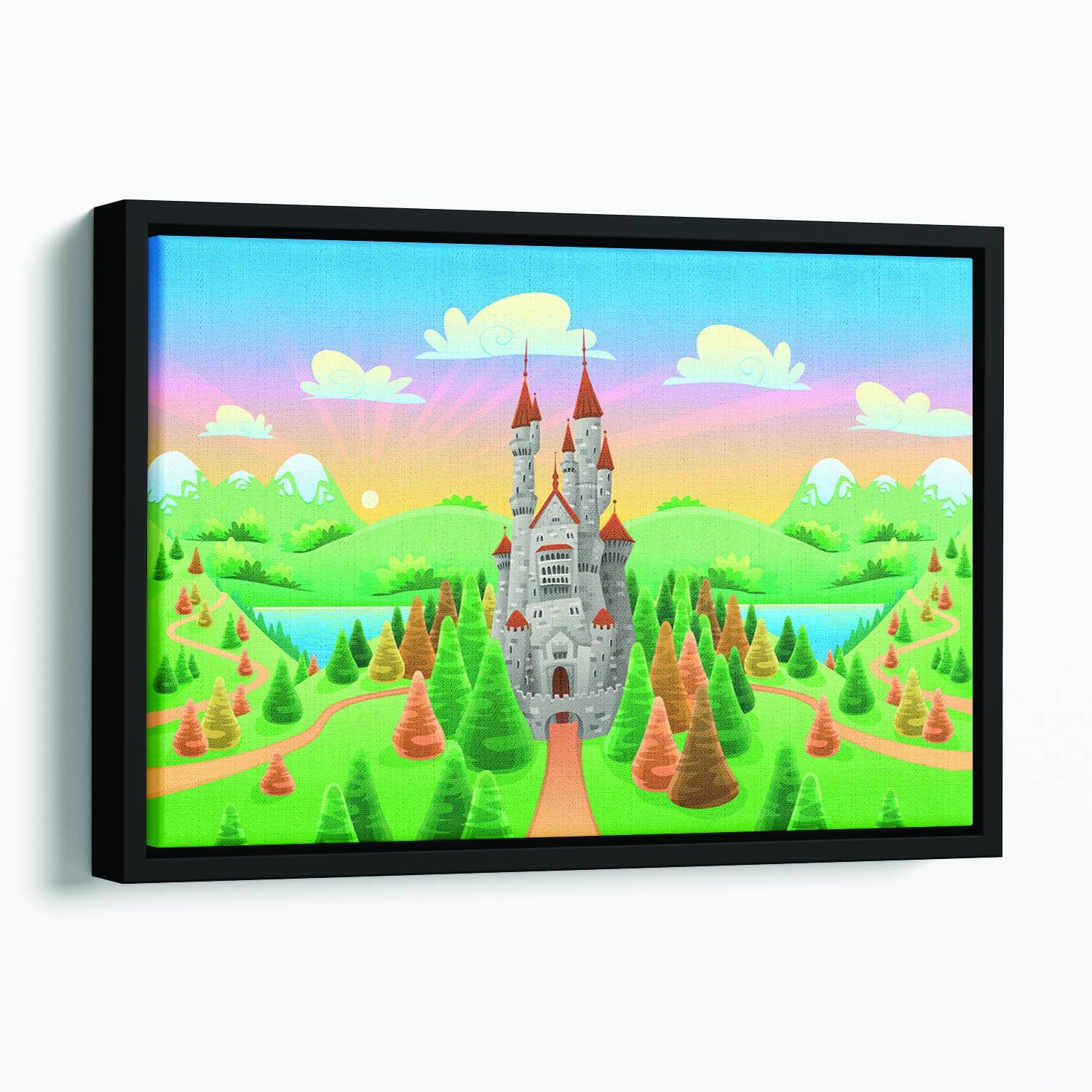 Panorama with medieval castle Floating Framed Canvas