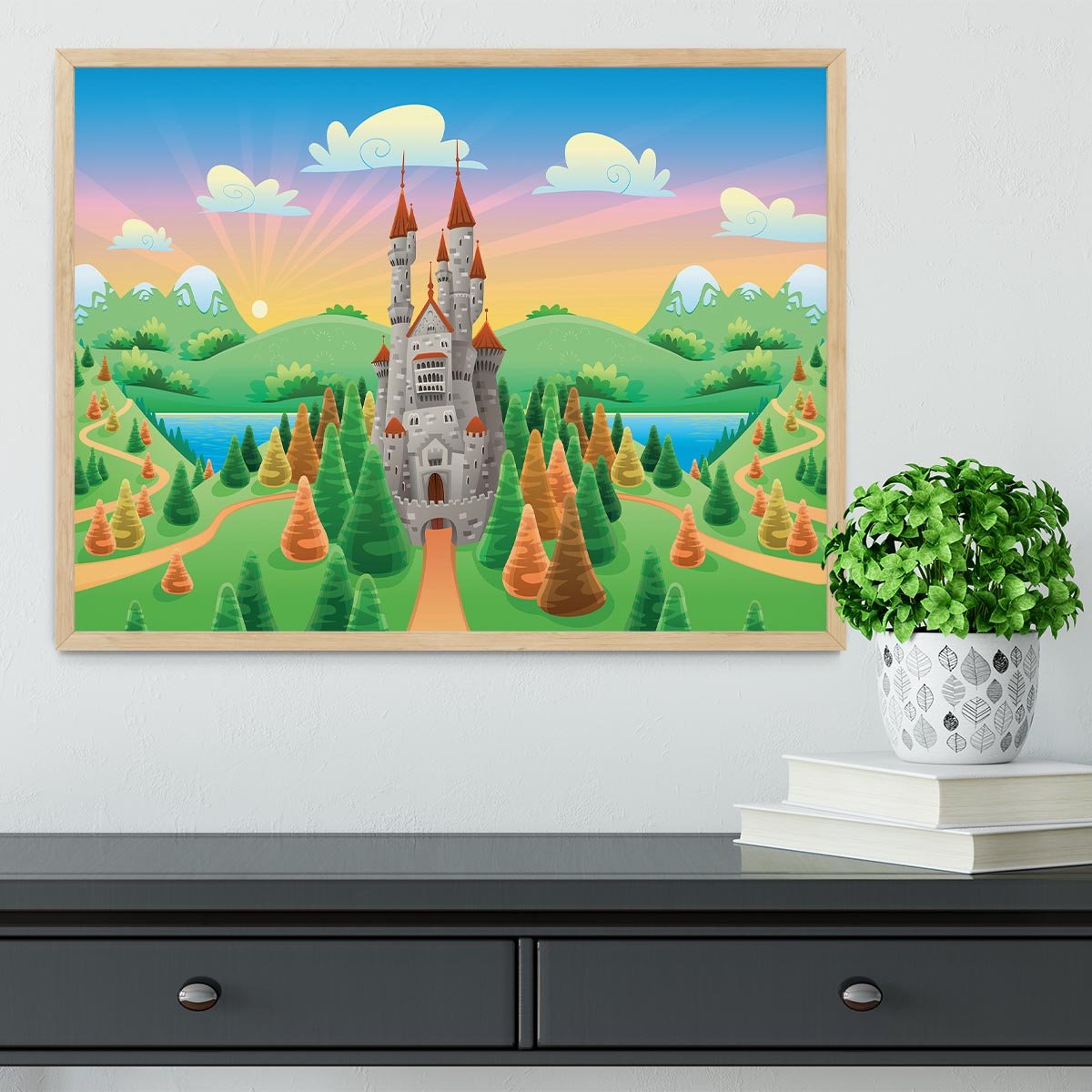 Panorama with medieval castle Framed Print - Canvas Art Rocks - 4