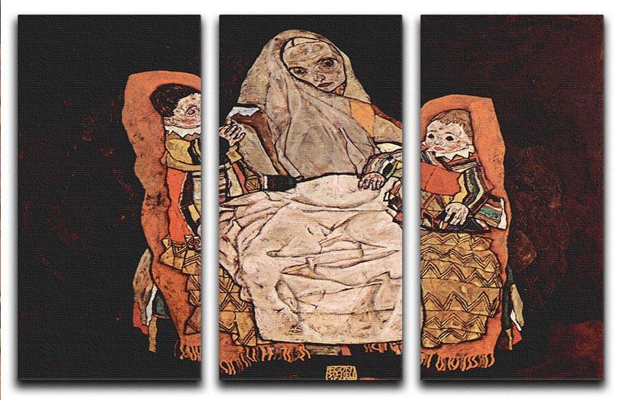 Parent with two children the mother by Egon Schiele 3 Split Panel Canvas Print - Canvas Art Rocks - 1