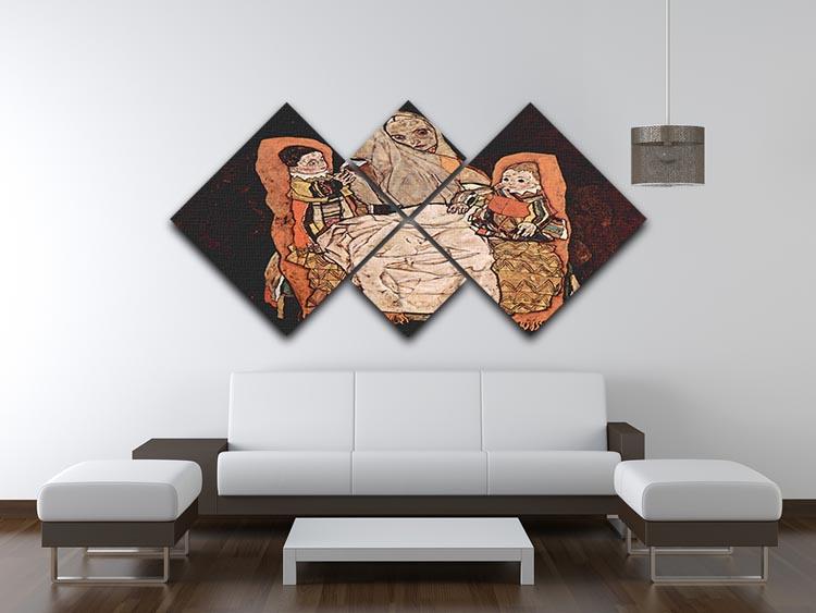 Parent with two children the mother by Egon Schiele 4 Square Multi Panel Canvas - Canvas Art Rocks - 3