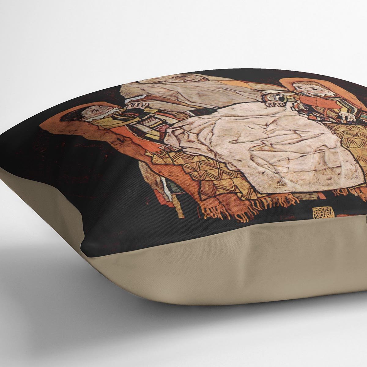 Parent with two children the mother by Egon Schiele Cushion