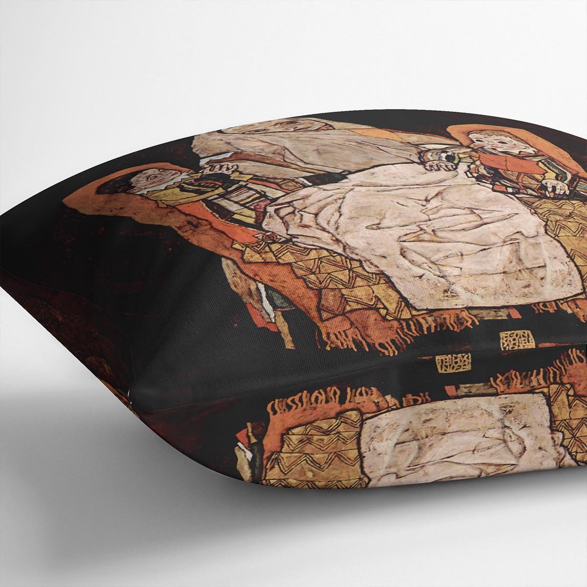 Parent with two children the mother by Egon Schiele Cushion