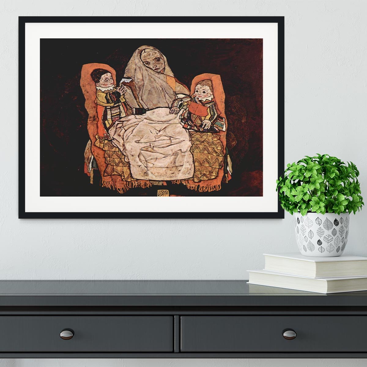 Parent with two children the mother by Egon Schiele Framed Print - Canvas Art Rocks - 1