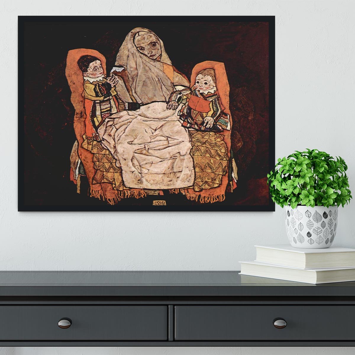 Parent with two children the mother by Egon Schiele Framed Print - Canvas Art Rocks - 2