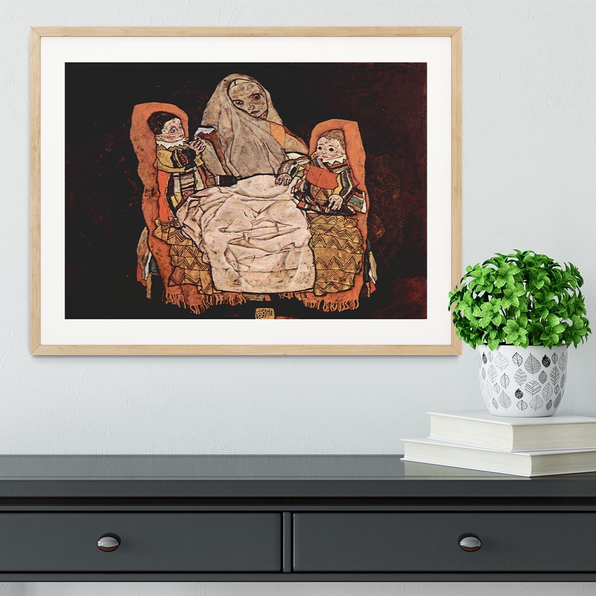 Parent with two children the mother by Egon Schiele Framed Print - Canvas Art Rocks - 3