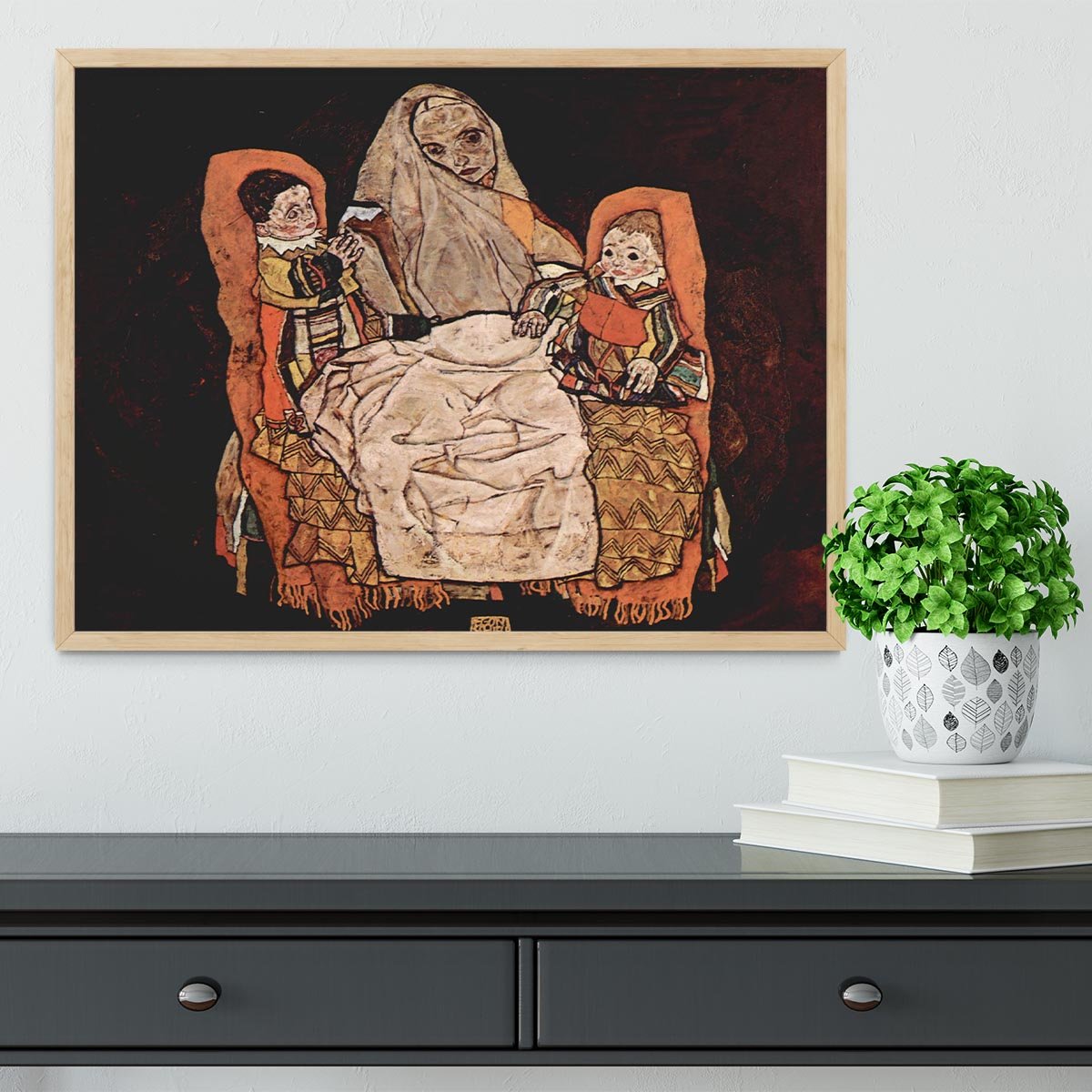 Parent with two children the mother by Egon Schiele Framed Print - Canvas Art Rocks - 4