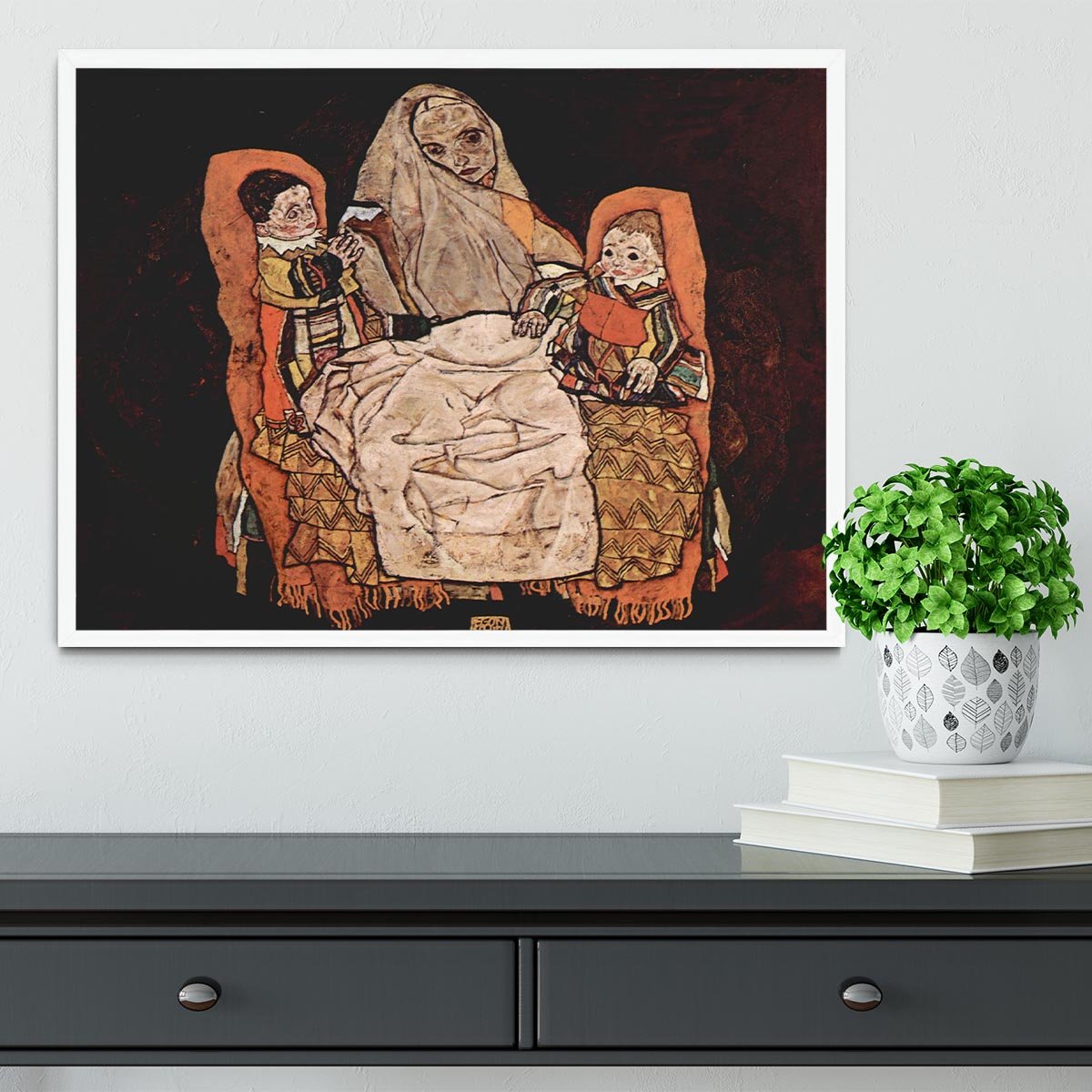 Parent with two children the mother by Egon Schiele Framed Print - Canvas Art Rocks -6