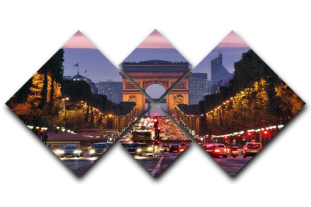 Paris Champs Elysees at night 4 Square Multi Panel Canvas  - Canvas Art Rocks - 1