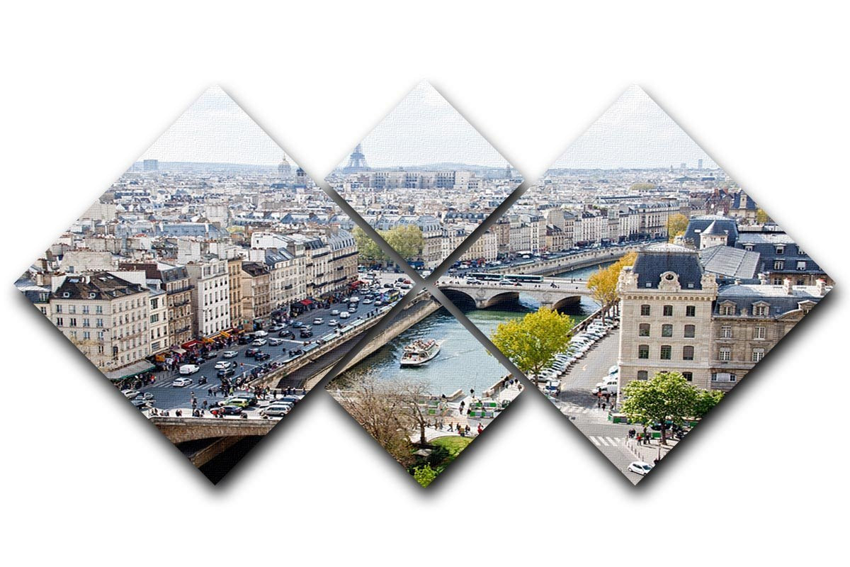 Paris skyline from the top of Notre Dame 4 Square Multi Panel Canvas  - Canvas Art Rocks - 1
