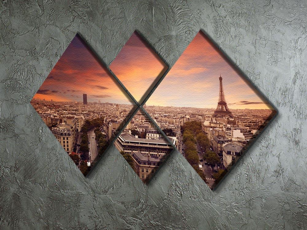 Paris sunset Skyline 4 Square Multi Panel Canvas  - Canvas Art Rocks - 2