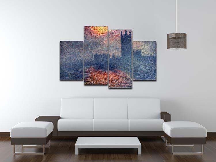 Parliament in London by Monet 4 Split Panel Canvas - Canvas Art Rocks - 3