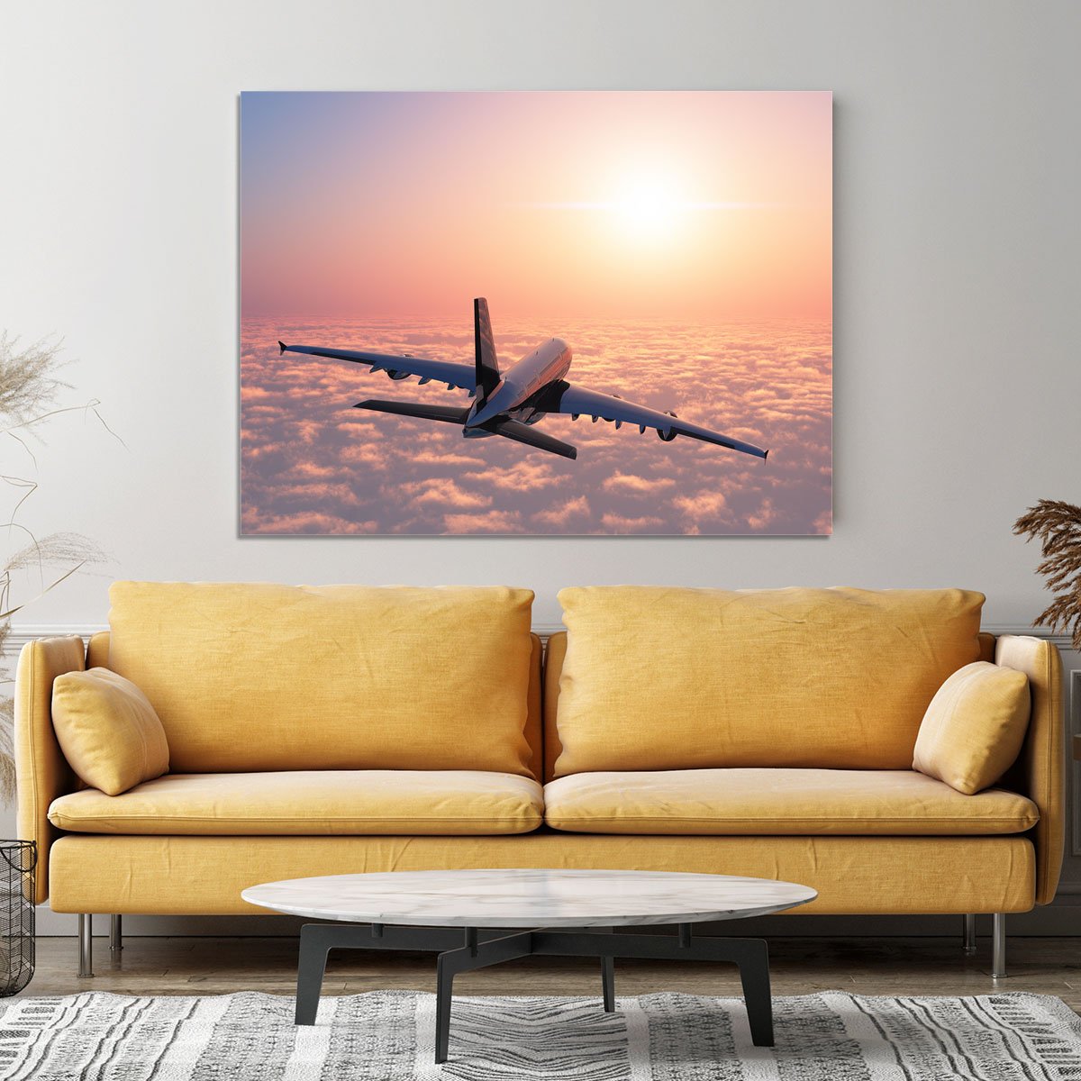 Passenger plane above the clouds Canvas Print or Poster