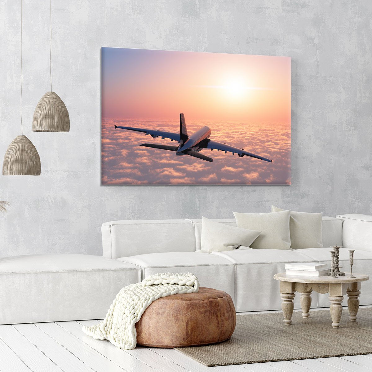 Passenger plane above the clouds Canvas Print or Poster