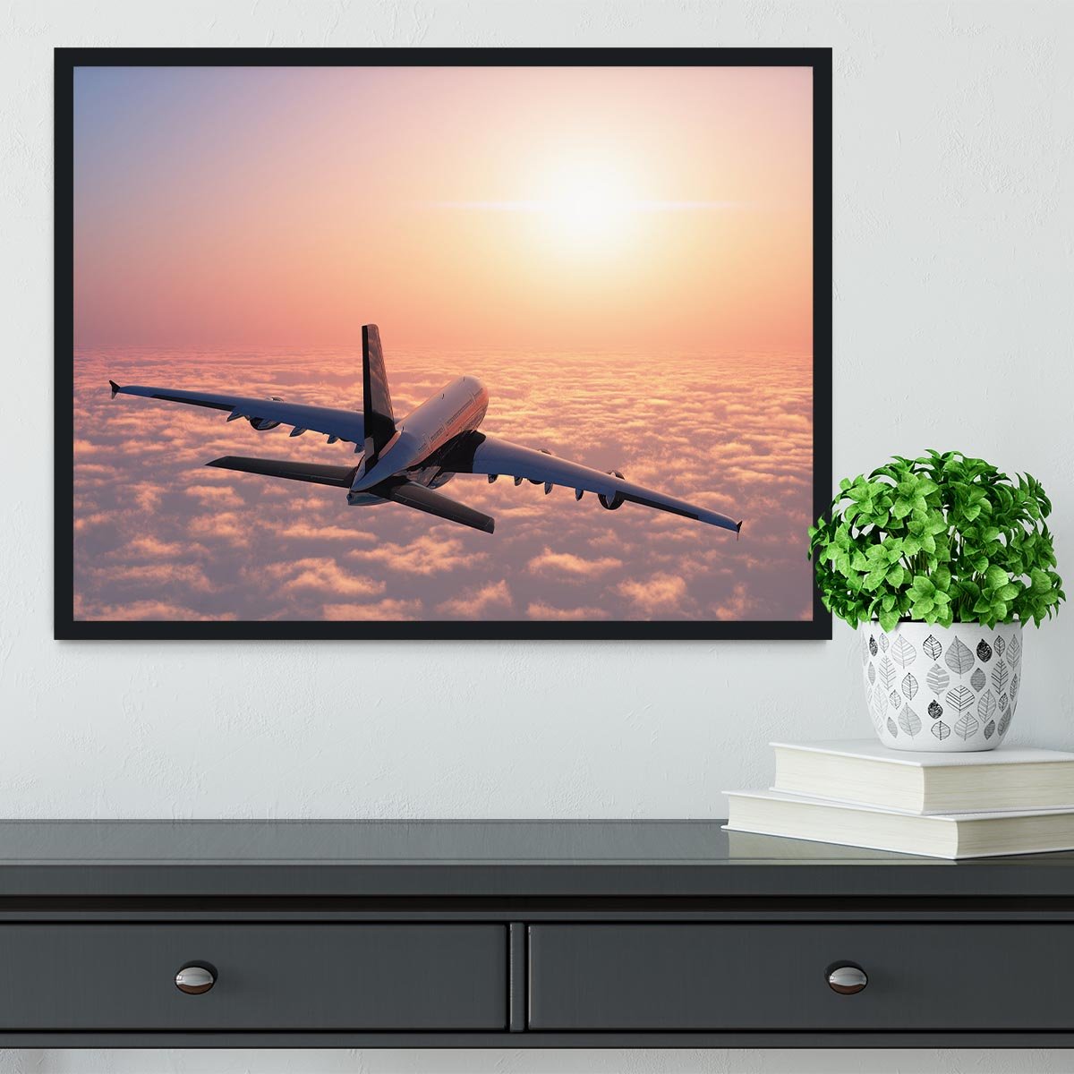 Passenger plane above the clouds Framed Print - Canvas Art Rocks - 2