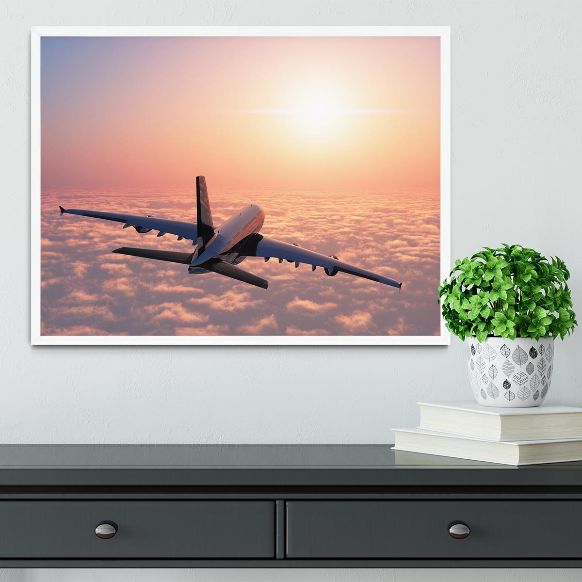 Passenger plane above the clouds Framed Print - Canvas Art Rocks -6