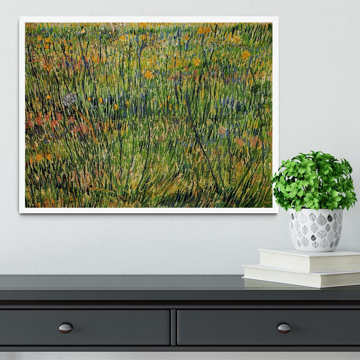 Pasture in Bloom by Van Gogh Framed Print - Canvas Art Rocks -6