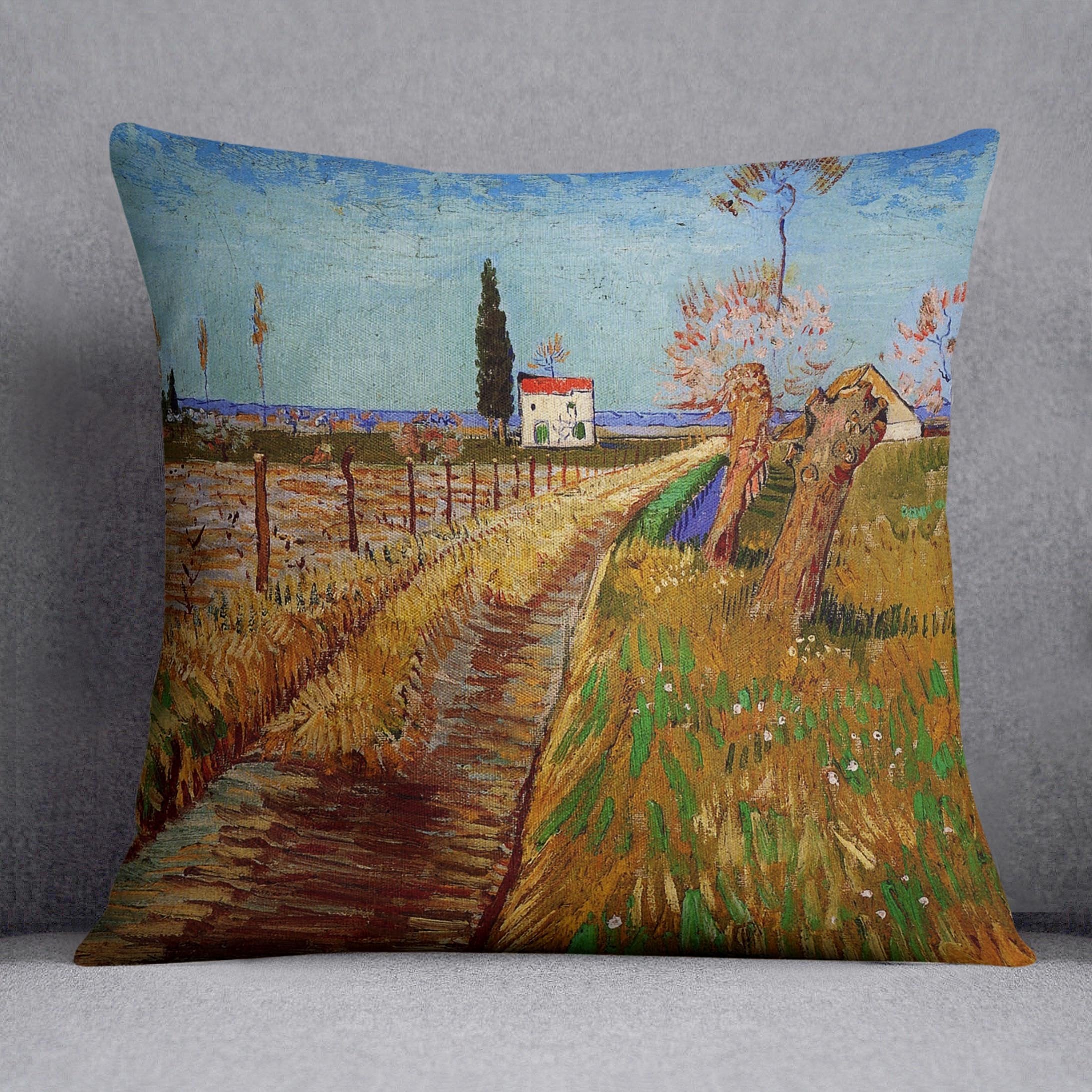 Path Through a Field with Willows by Van Gogh Throw Pillow