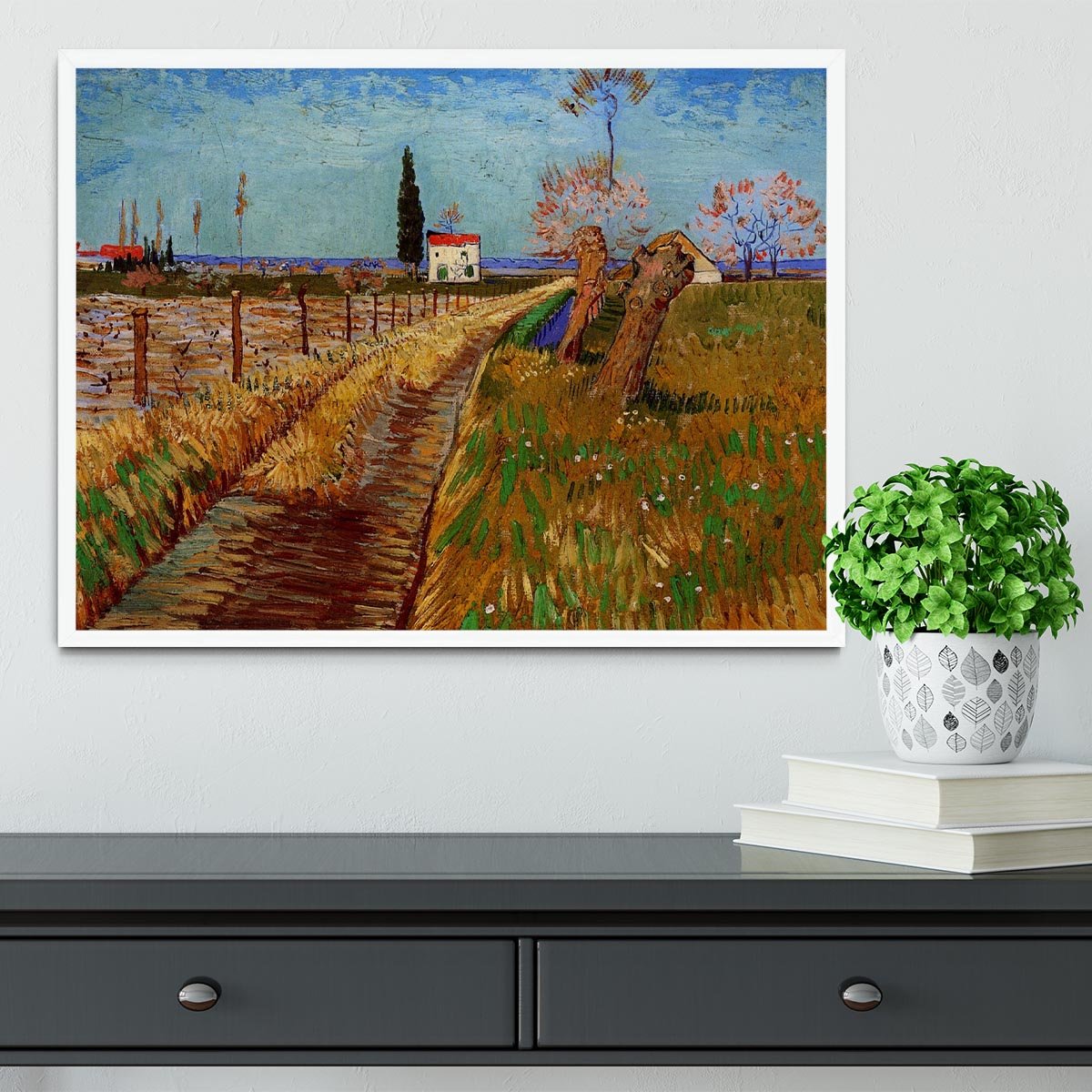 Path Through a Field with Willows by Van Gogh Framed Print - Canvas Art Rocks -6