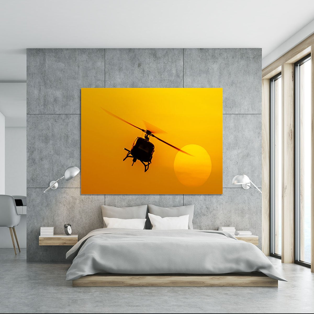 Patrol helicopter flying in sunset Canvas Print or Poster