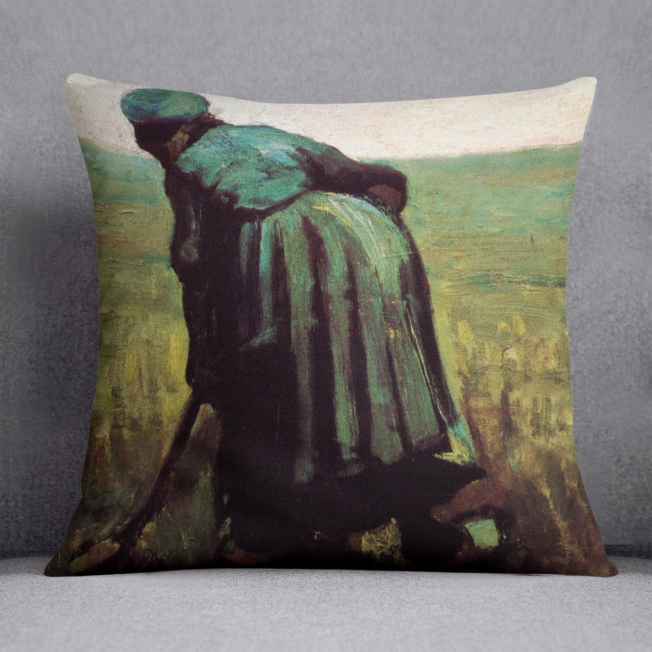Peasant Woman Digging by Van Gogh Throw Pillow