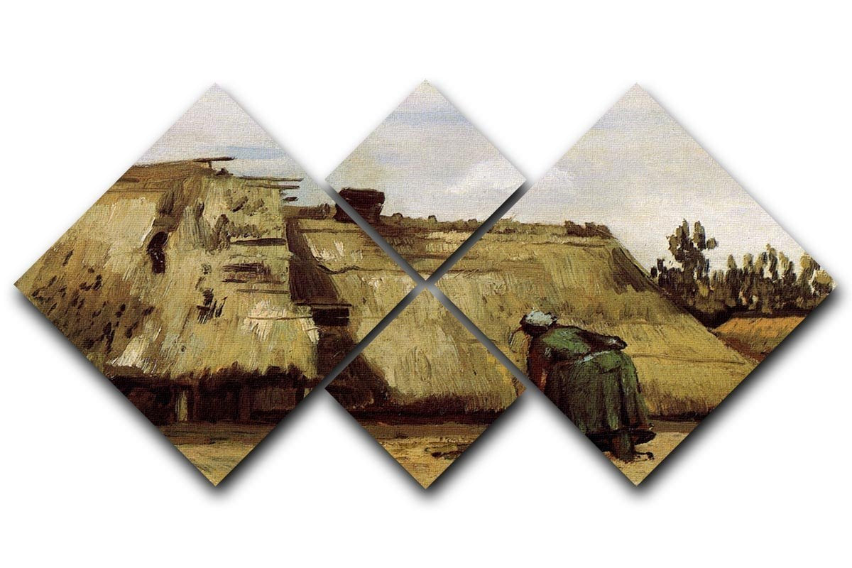 Peasant Woman Digging in Front of Her Cottage by Van Gogh 4 Square Multi Panel Canvas  - Canvas Art Rocks - 1