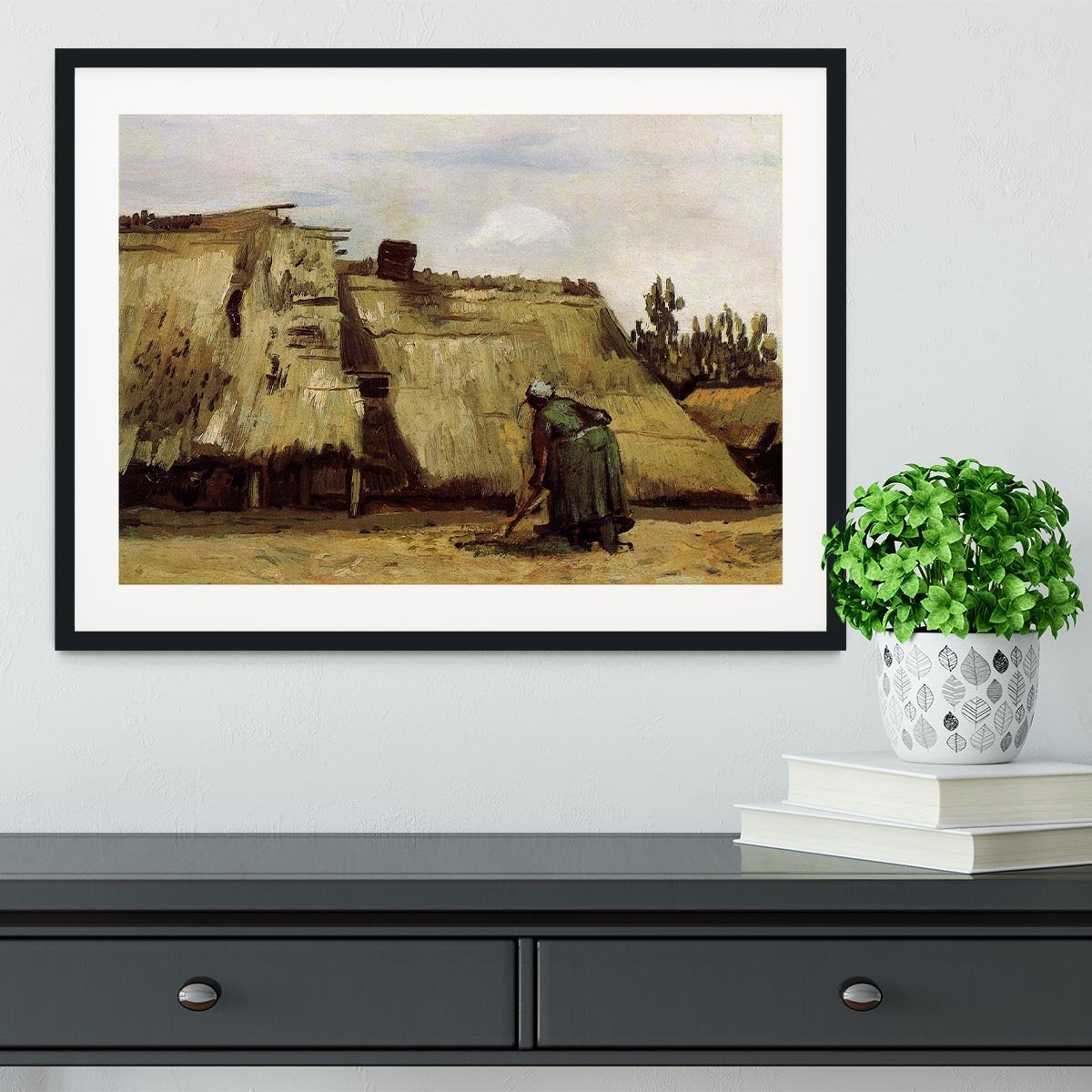 Peasant Woman Digging in Front of Her Cottage by Van Gogh Framed Print - Canvas Art Rocks - 1