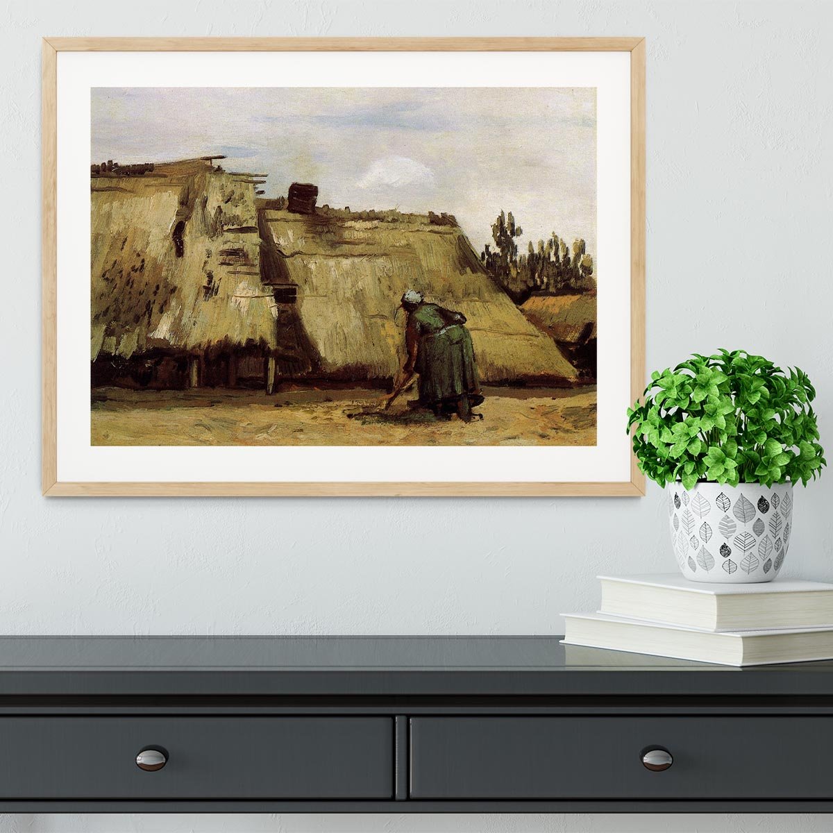 Peasant Woman Digging in Front of Her Cottage by Van Gogh Framed Print - Canvas Art Rocks - 3