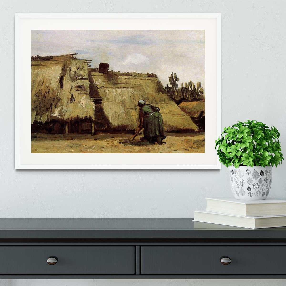 Peasant Woman Digging in Front of Her Cottage by Van Gogh Framed Print - Canvas Art Rocks - 5