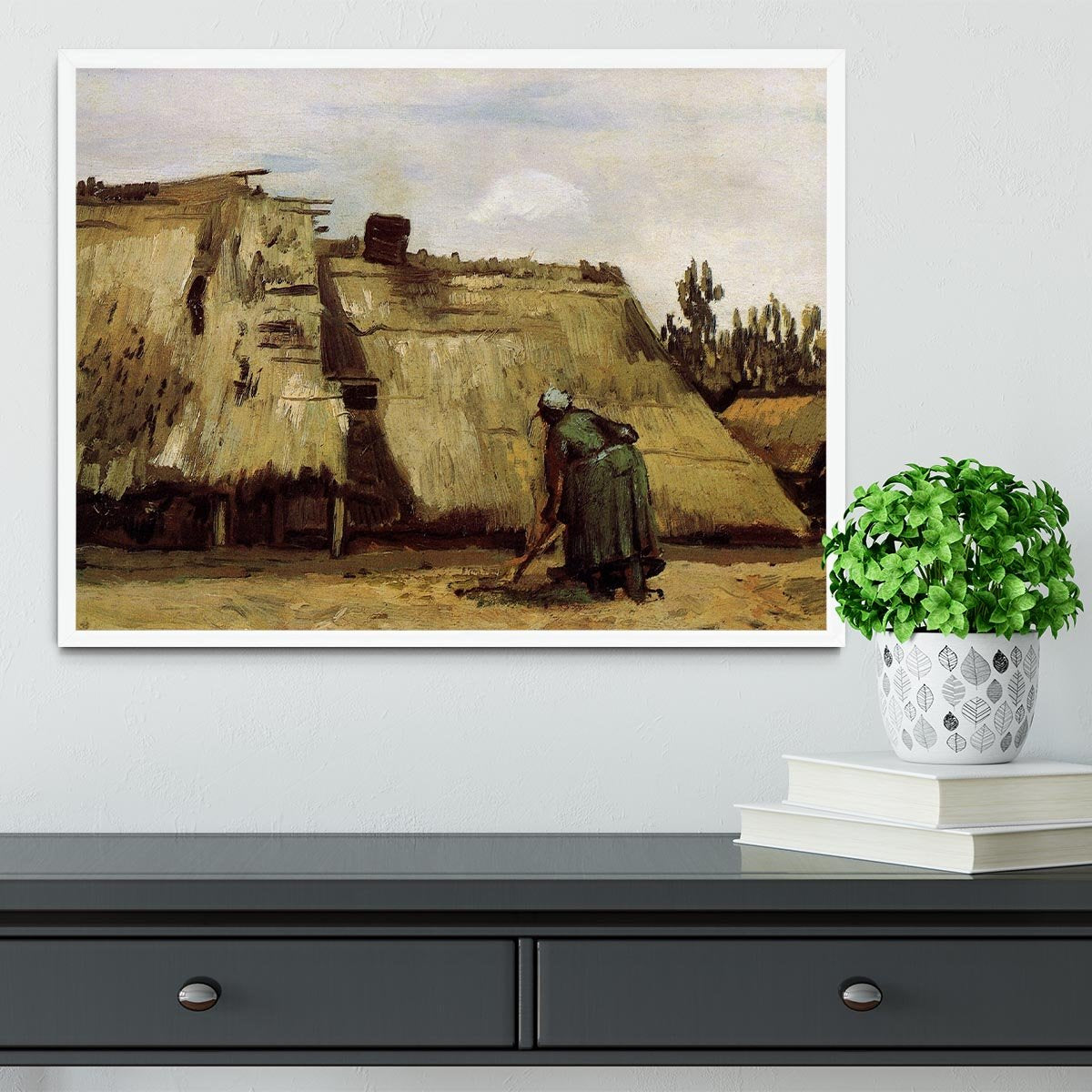 Peasant Woman Digging in Front of Her Cottage by Van Gogh Framed Print - Canvas Art Rocks -6
