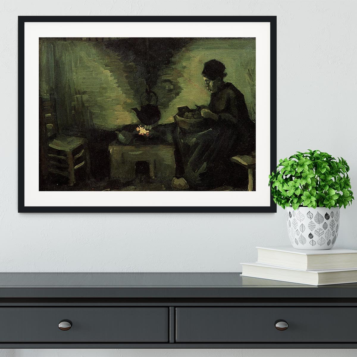 Peasant Woman by the Fireplace by Van Gogh Framed Print - Canvas Art Rocks - 1
