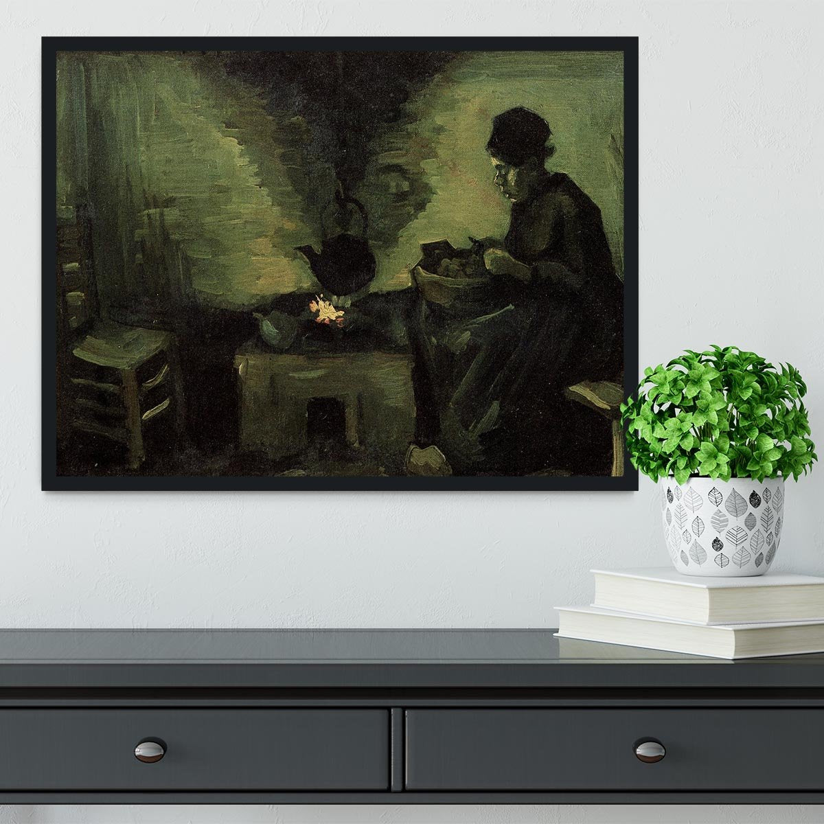 Peasant Woman by the Fireplace by Van Gogh Framed Print - Canvas Art Rocks - 2