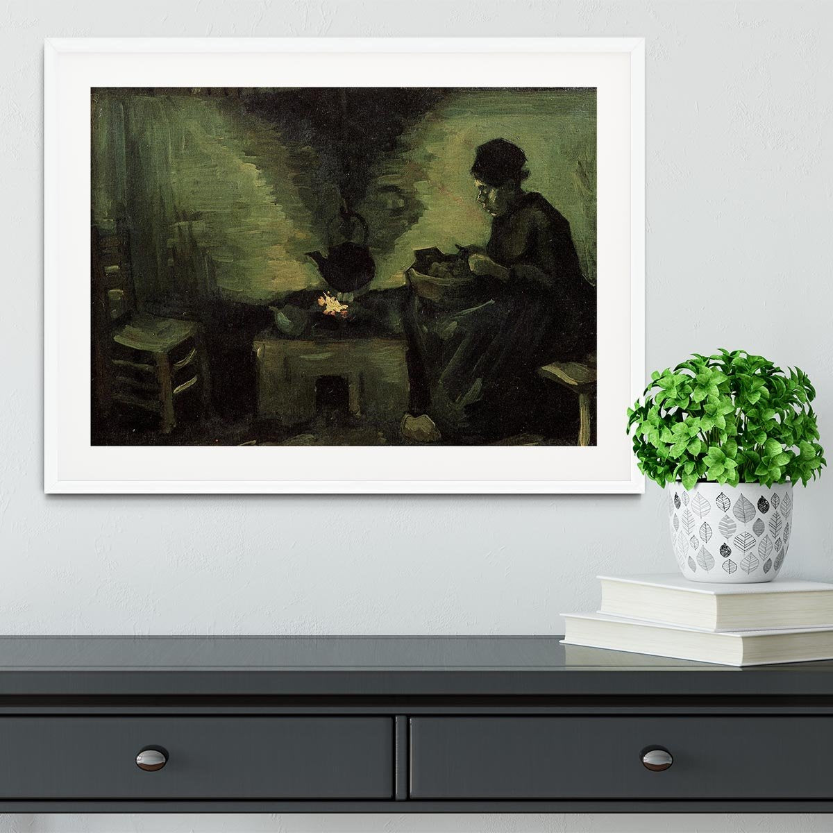 Peasant Woman by the Fireplace by Van Gogh Framed Print - Canvas Art Rocks - 5