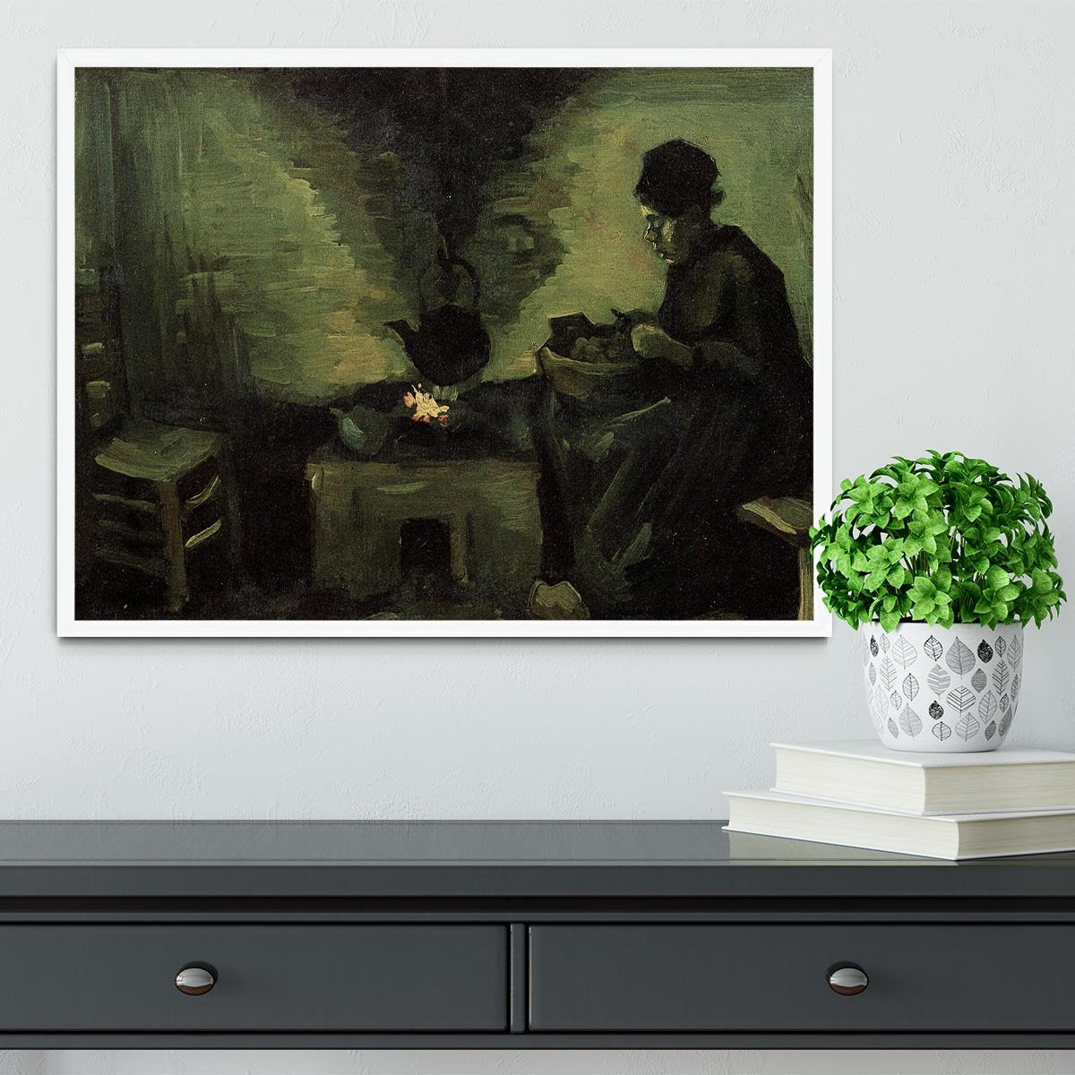 Peasant Woman by the Fireplace by Van Gogh Framed Print - Canvas Art Rocks -6
