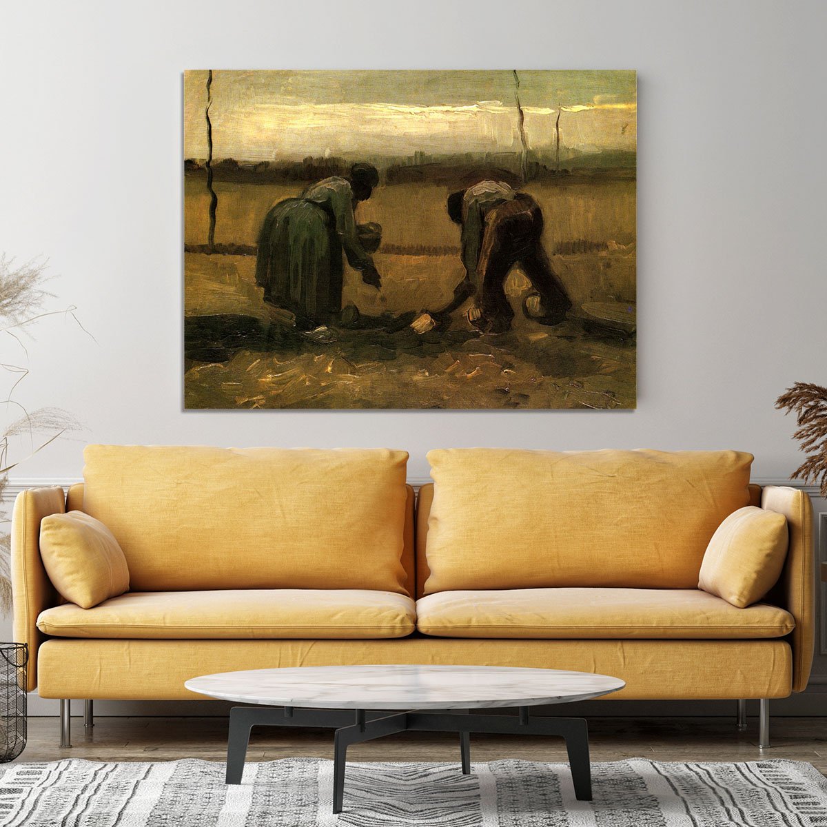 Peasant and Peasant Woman Planting Potatoes by Van Gogh Canvas Print or Poster