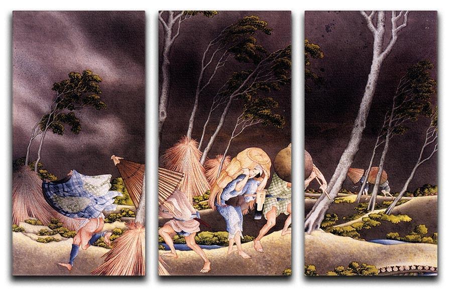 Peasants surprised by a violent storm by Hokusai 3 Split Panel Canvas Print - Canvas Art Rocks - 1