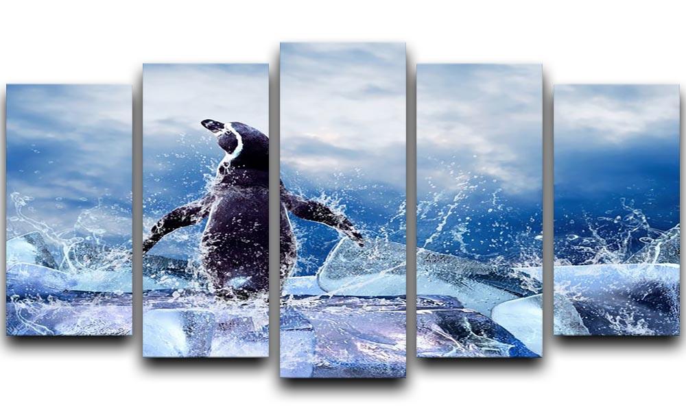 Penguin on the Ice in water drops 5 Split Panel Canvas - Canvas Art Rocks - 1