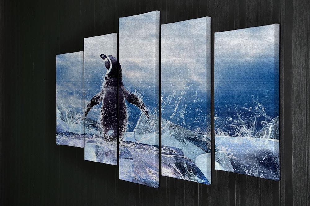 Penguin on the Ice in water drops 5 Split Panel Canvas - Canvas Art Rocks - 2