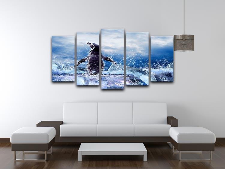 Penguin on the Ice in water drops 5 Split Panel Canvas - Canvas Art Rocks - 3