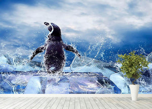 Penguin on the Ice in water drops Wall Mural Wallpaper - Canvas Art Rocks - 4
