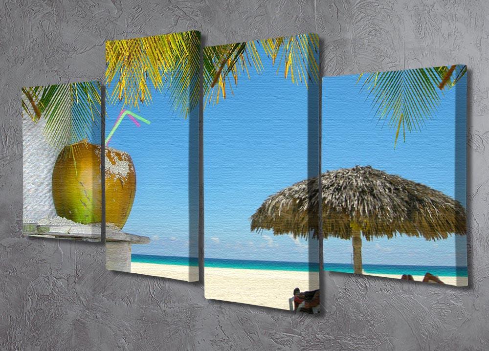 People relaxing under tropical huts with coconut 4 Split Panel Canvas - Canvas Art Rocks - 2