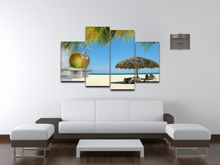 People relaxing under tropical huts with coconut 4 Split Panel Canvas - Canvas Art Rocks - 3